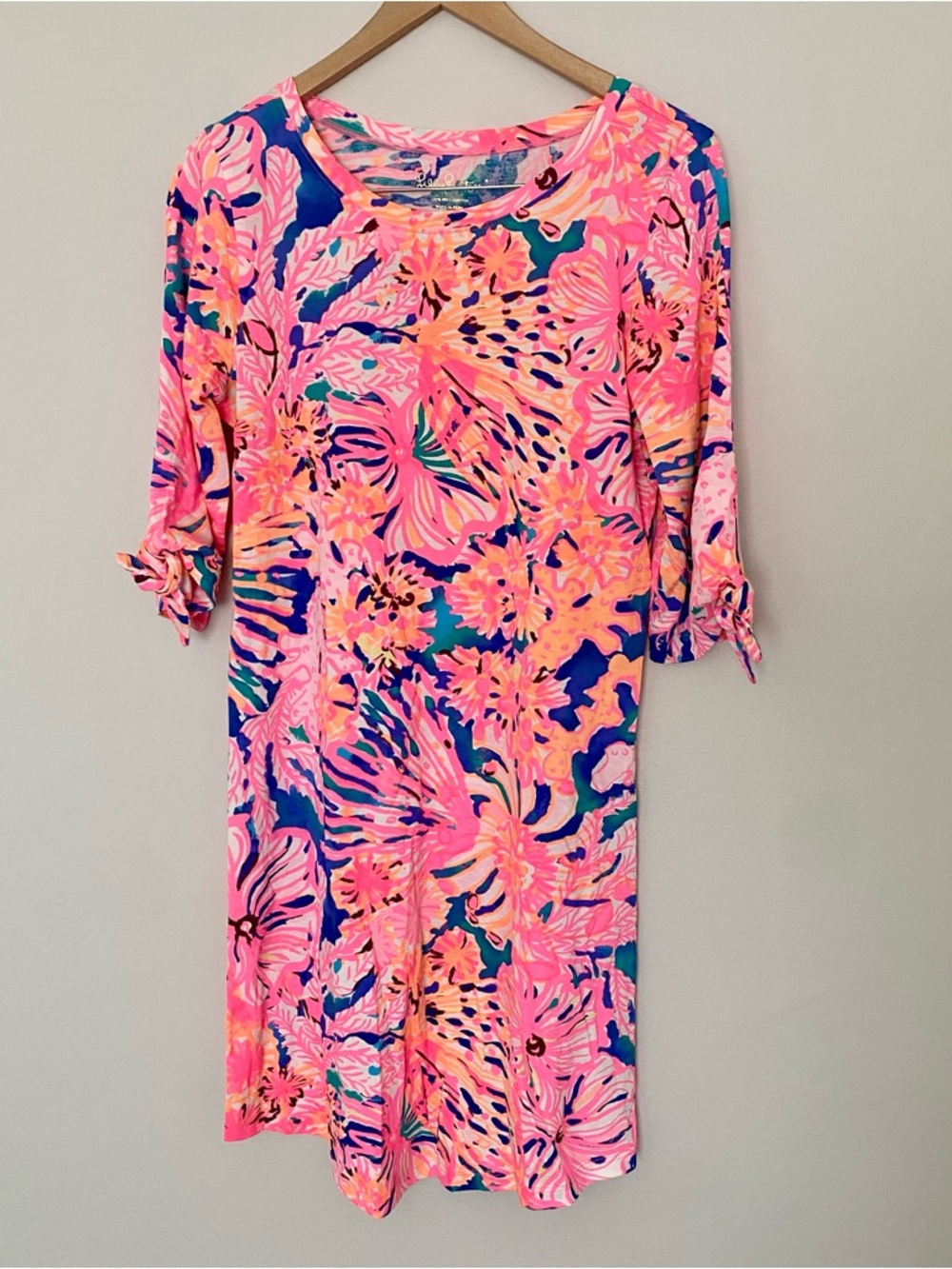 Lilly Pulitzer Neon Pink & Blue Floral Midi Dress